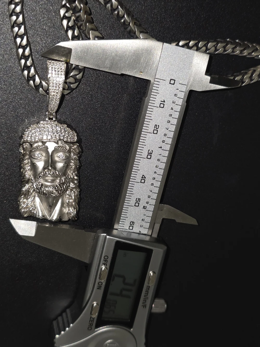 Moissanite Jesus Pendant Necklace • 103g 925. Modern Franco Link Chain